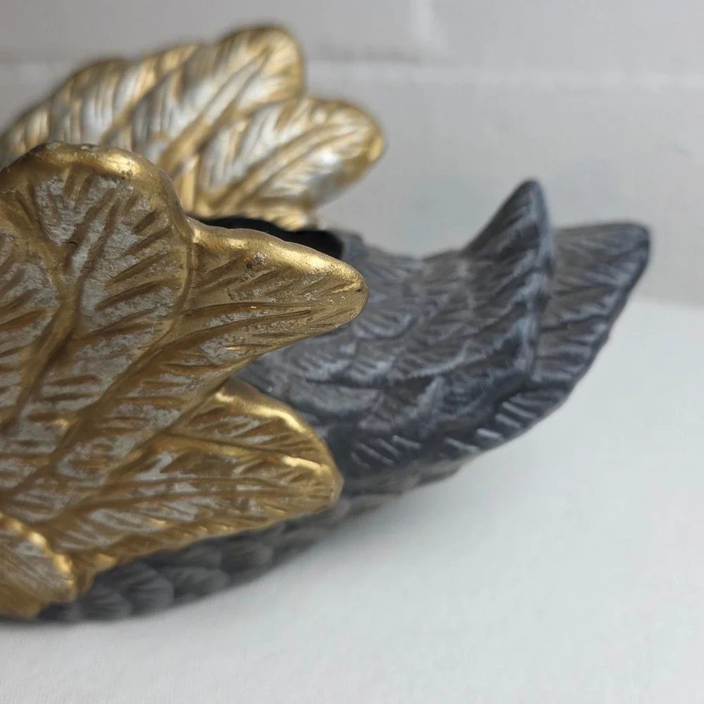 Vintage Style Charcoal Grey and Gold Swan Planter Decorative Glam
